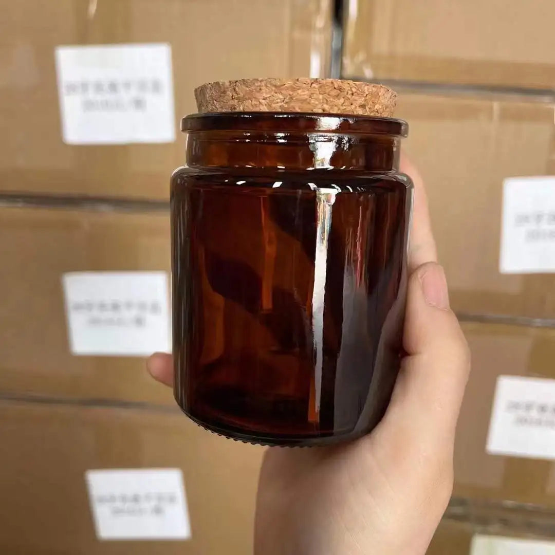 200ml 8oz Amber Green clear Bottle Glass Candle Jar with Cork Lid Candle Vessel on Sale
