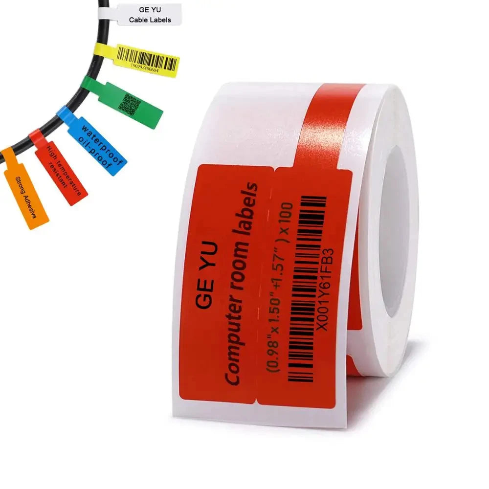 Reusable Self-adhesive Vinyl Waterproof Tear-resistant Full Color P-shaped Cable Labels for Electrical and Network Cables