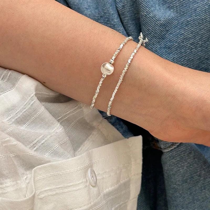 Dainty 925 Sterling Silver Link Chain Bracelet for Women Freshwater Pearl with Irregular Beads Trendy Fresh Gift Idea