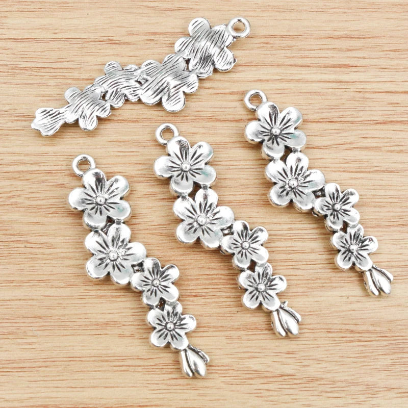 5pcs/lot 56x15mm Antique Silver Plated Flower Style Handmade Charms Pendant:DIY Jewelry Making Findings for Bracelet Necklace