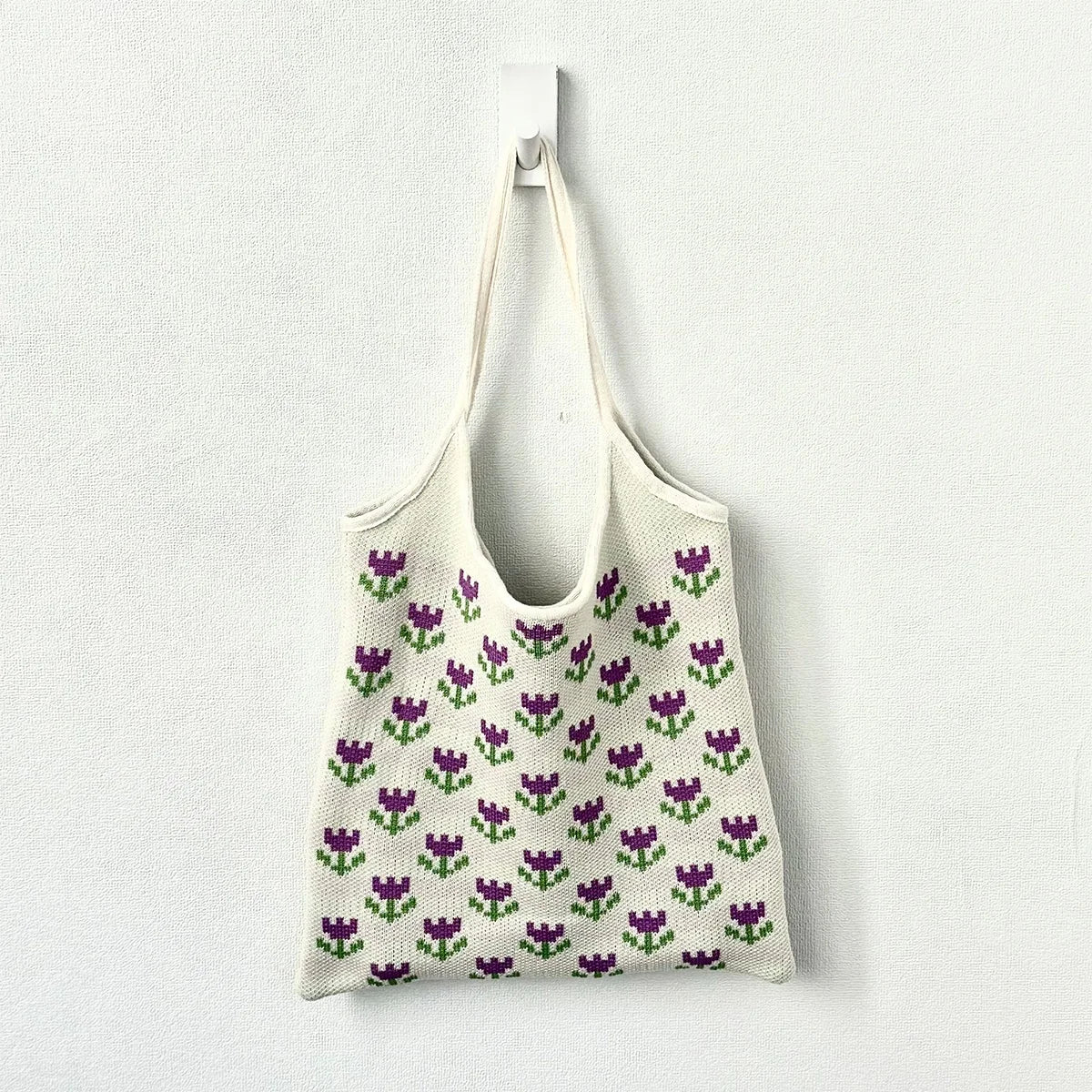 Women's Chic Spring New Handmade Crochet One Shoulder Tote Bags Open Closure Fashion for Picnics
