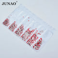 JUNAO Factory Wholesale SS4 SS6 SS8 SS10 SS12 SS16 Mix Size Red Crystal Strass Flatback Glass Rhinestone for Nail