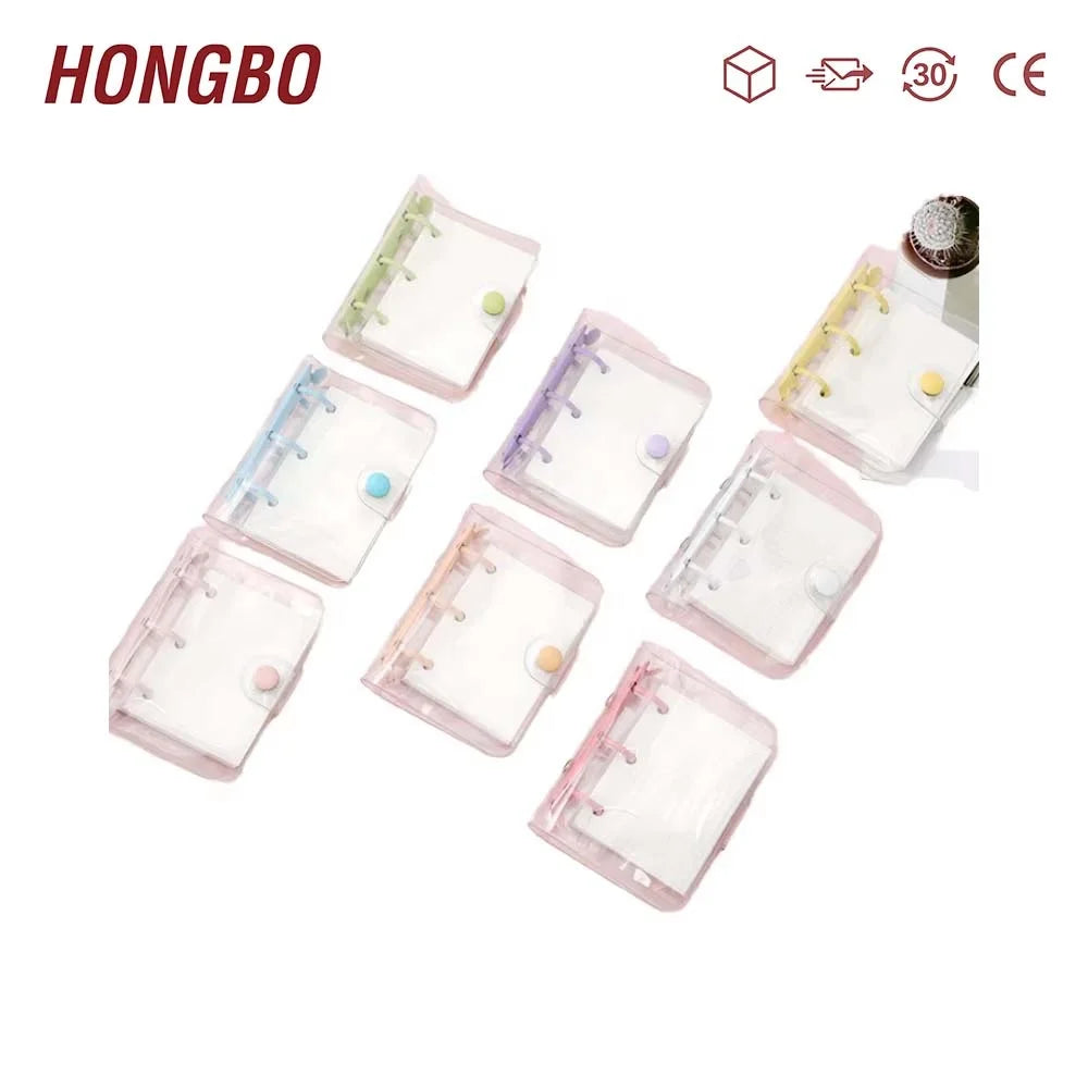 Mini Transparent PVC Clear 3-Ring Binder Covers Cute Spiral Style Notebook Loose Leaf Binder Ring Protector Mini Binder Pockets