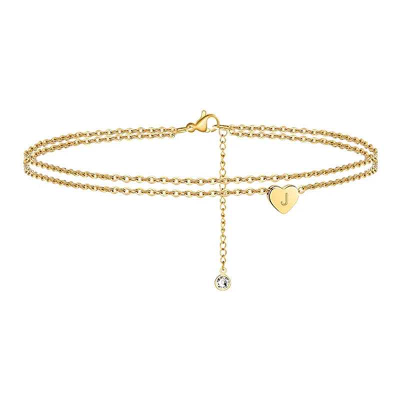 Hot Sales 14K Gold Plated Dainty Layered Heart Initial Anklets Ankle Bracelets for Women and Teen Girls