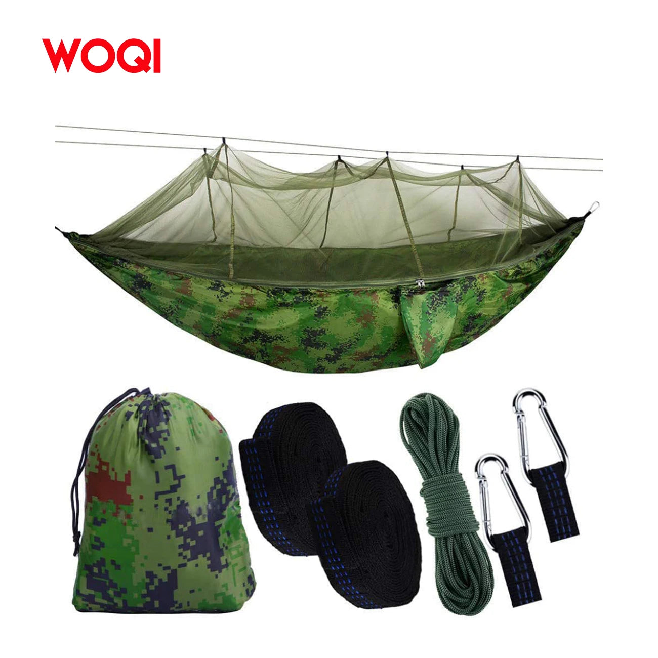 WOQI  Custom Size Logo Color Easy Carry Fast Open Mosquito Net Hammock  with Accessories
