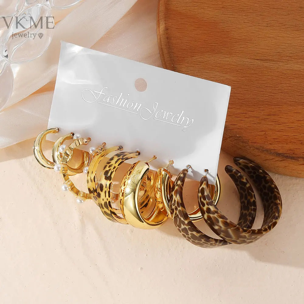 VKME Acrylic Colorful Pendant Pearl Earrings Geometric Earrings Set