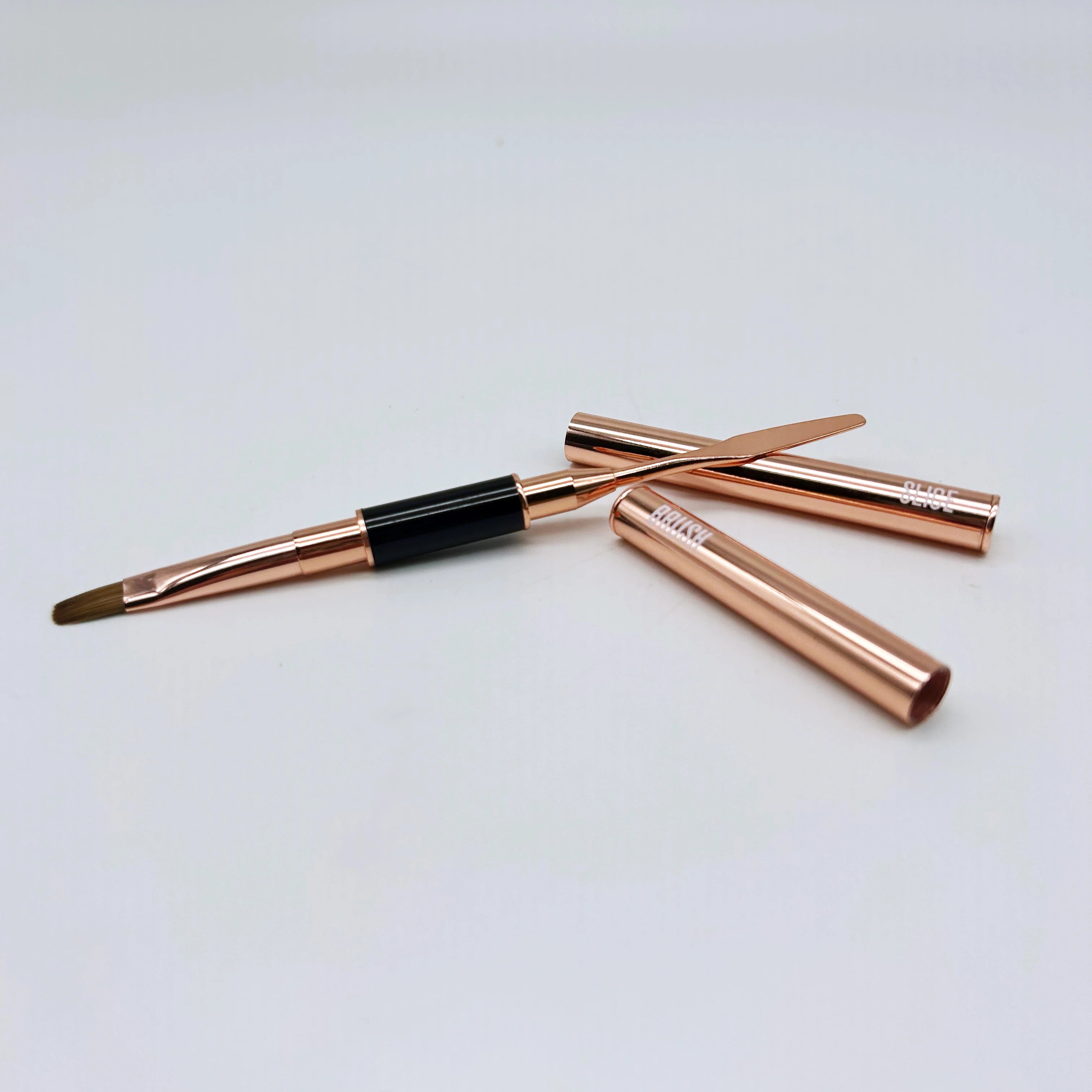 Nail Supply Wholesale 2 in 1 Dual Head Natural Eco Manicure Uv Poly Gel Brush Builder Oval Long Spatula Brush for Nail Art