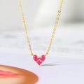 Golden Heart Pendant Necklace Silver Pink Red Corundum Stitching Heart Dainty Cable Chain Adjustable Wedding Anniversary Party