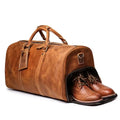 Custom Hand Carry Crazy Horse Leather Overnight Weekender Travel Bag Waterproof Garment Duffel Bag With Shoe Compartment