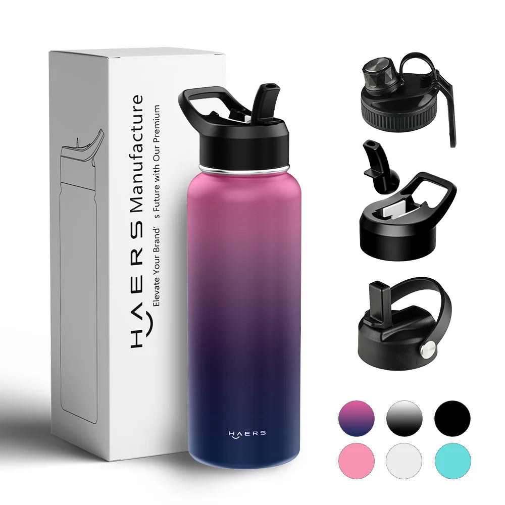 Custom 32 40 64oz Double Wall Vacuum Flask Stainless Steel Insulated Water Bottle with Straw Capacity