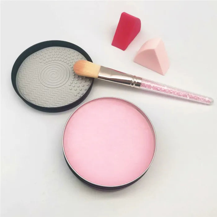 Private Label Mini Makeup Brush Cleanser Solid Soap Sponges & Brushes Aluminum Tin Cleaning Tool OEM 50g/60g/100g Soap