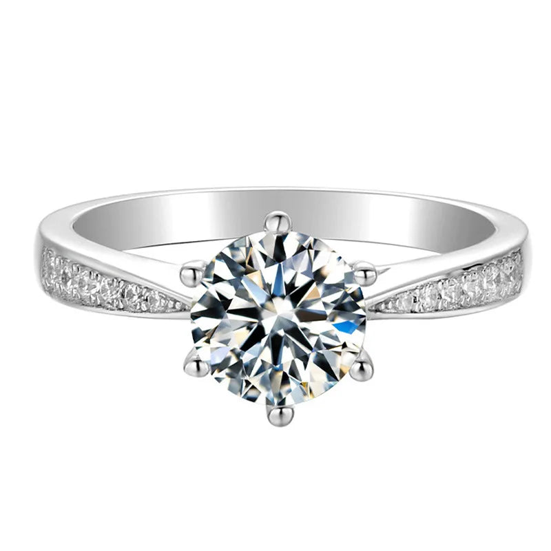 Hot Sale Silver Plated Claw Setting Geometric Ring Bridal Shiny Cubic Zirconia CZ Round Ring Women Wedding Jewelry