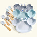 Silicone Baby Dining Plate Custom Logo Dinner Plato 100% Food Grade Plain Color Crab Plato With Cutlery Kit