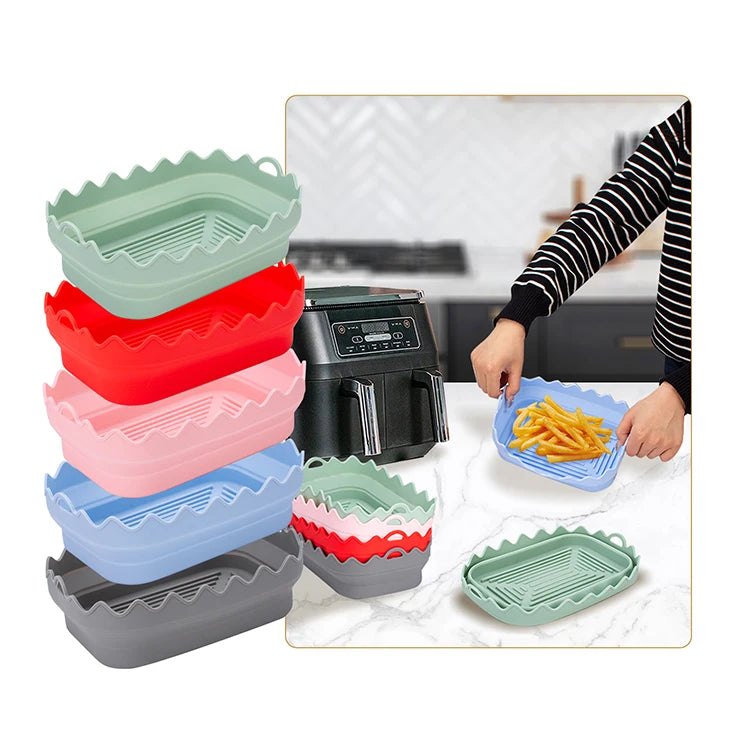 Most Popular  Rectangle Air Fryer Silicone Pots Reusable Silicone Air Fryer Liners Food Safe Non Stick Air Fryer Basket Tools