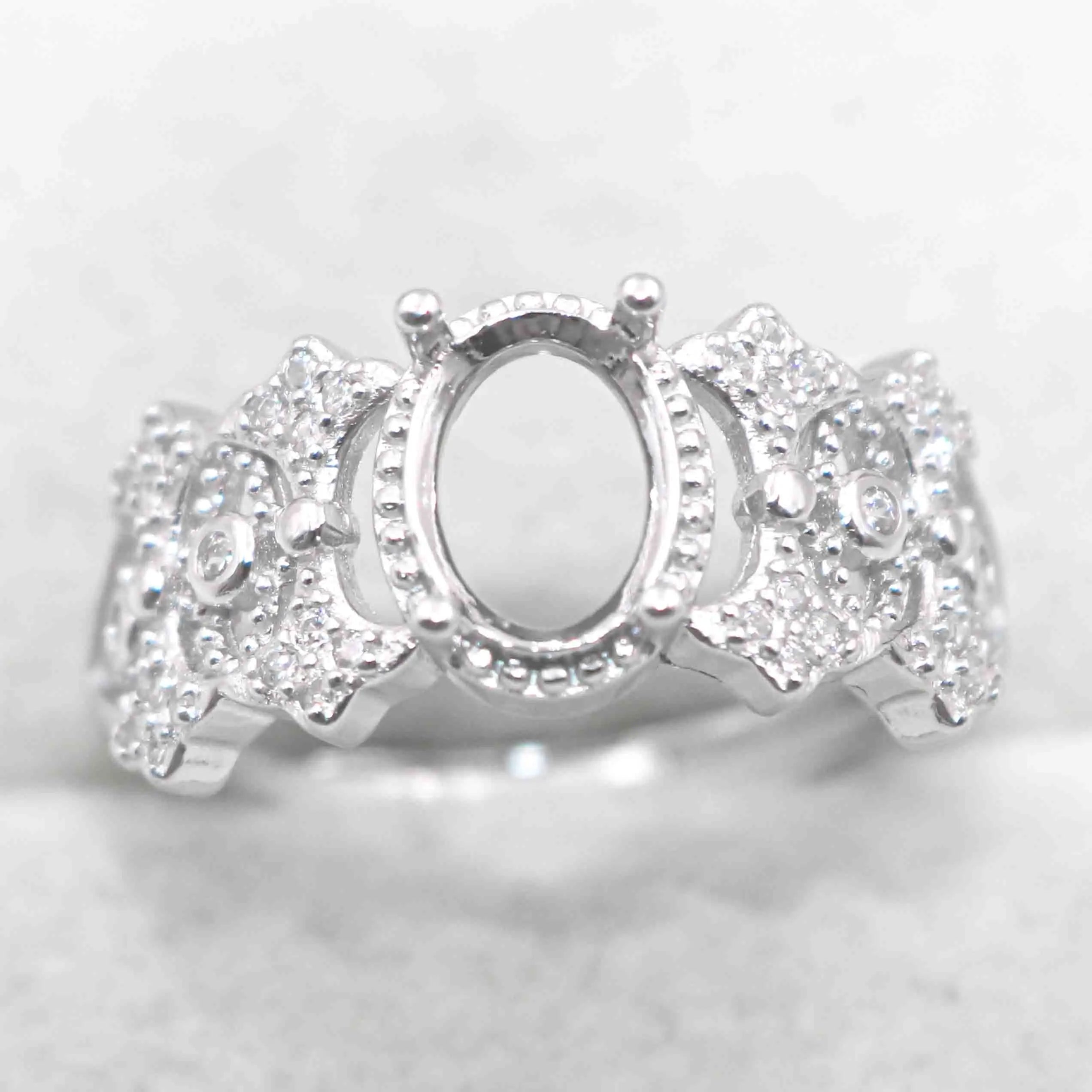 Semi Mount 6*8mm Sterling Silver Ring Empty Frame Blank Support Claw Setting S925 Base Holder Without Center Stone for DIY Inlay
