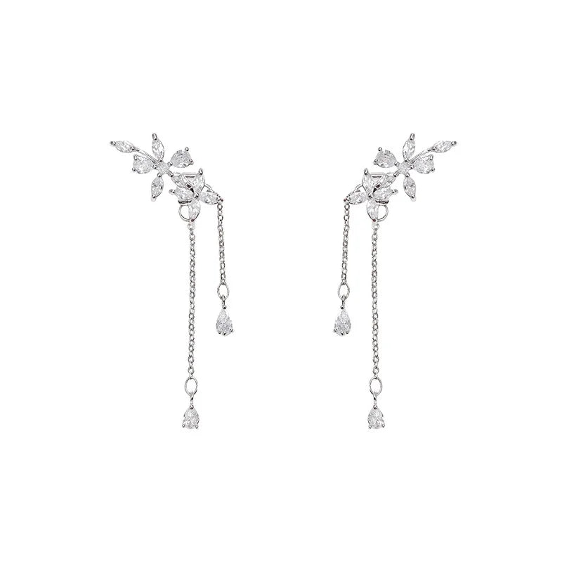 INS Fashion Korean 925 Silver Needle Long Tassel Zircon Jewelry Earrings for Women