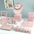High-End Jewelry Display Rack with Pink Velvet and Wooden Trays for Necklace Ring Bracelet-Customizable Sizes & Shapes