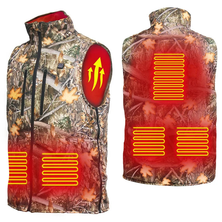 Factory Custom Camouflage 5V 7.4V 12V Heated Vest USB DC Charge Winter Outdoor Sports Man Heated Waistcoat for Hunting