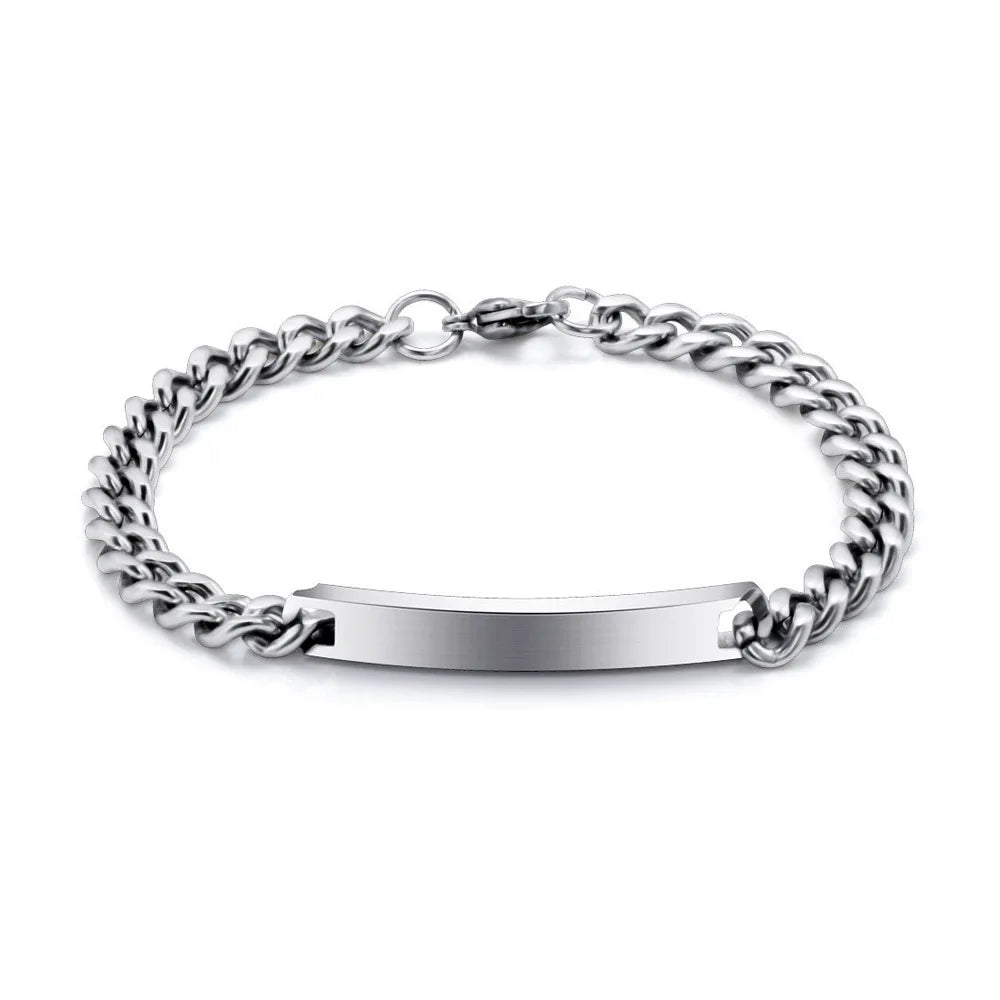 Personalized Polished Stainless Steel Bracelets Engrave Name Thick Chain Bracelets for Men