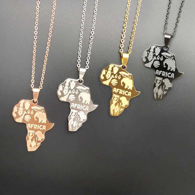 GT 2022 Wholesale Stainless Steel Jewelry Tribal/Egyptian Eye of Horus/Elephant Africa Animal Map Necklace Earring