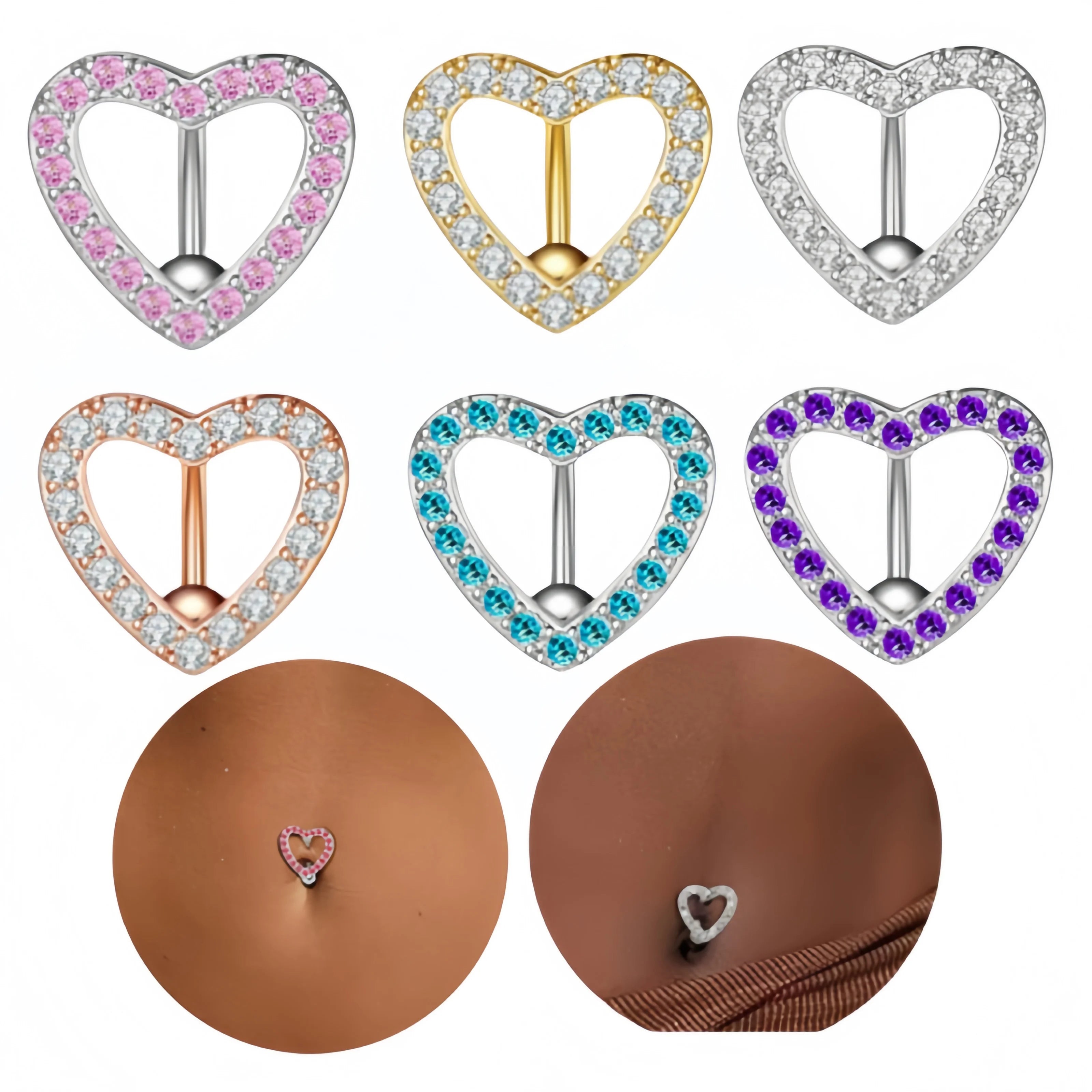 New Style Reversed Heart Crystal Rhinestone Studded Navel Nail Body Wedding Personalized Puncture Accessory Wholesale