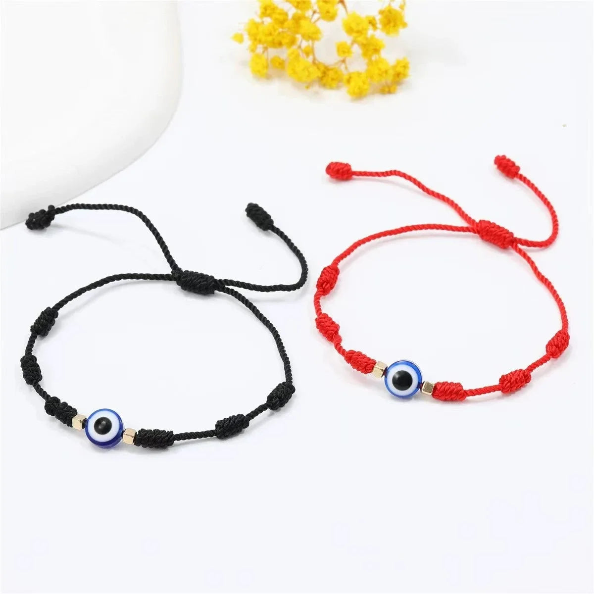Manufacturer Turkish Evil Eyes Bead Charm Bracelets Handmade Macrame Lucky 7 Knots Red Black Cord String Rope Knotted Bracelet