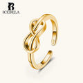 ICEBELA Fine Jewelry Designer Unique Infinite Symbol 925 Sterling Silver Hollow Out 18k Gold Plated Adjustable Rings for Women