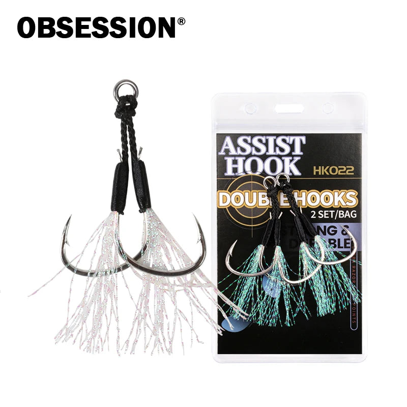 HK022 Fishing Hook Jigging Assist Hooks Barbed Double Jig Lure Hooks Deep Sea 1/0 2/0