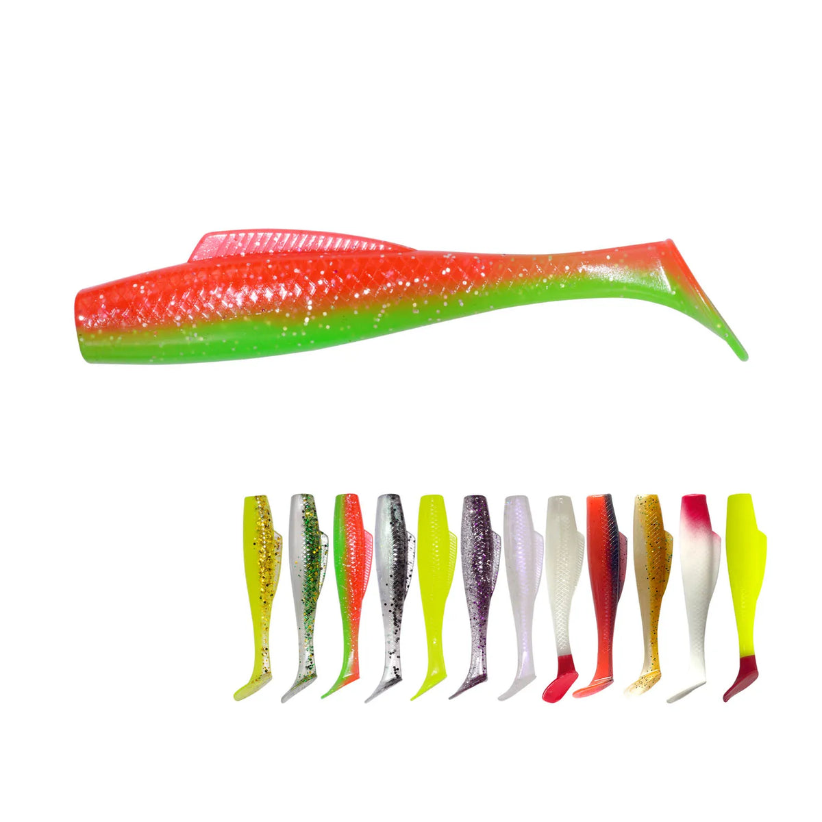 Fishing Lure Manufacturer Shad Baits 60mm 80mm 100mm TPE Material Double Colors Long Tensile T Tail Soft Lure MegaBDM