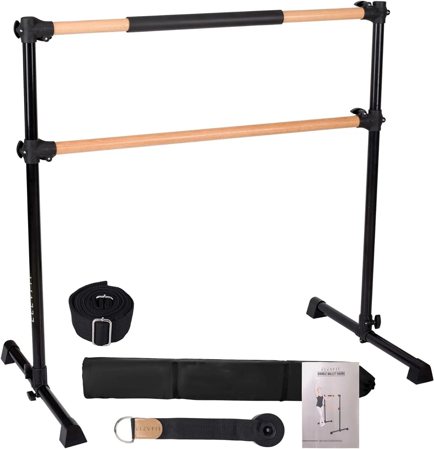 Wellshow Sport Traditional Solid Wood Height Adjustment Ballet Barre System Dance Bar for Home Workout Dance