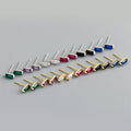 Fine Tiny 925 Sterling Silver 18k Gold Plated Mini Geometric Baguette CZ Diamond Stud Earrings for Women