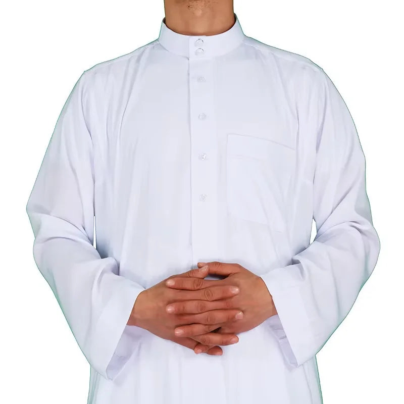 Muslim Men's Robe Arab Middle East Solid Color Stand Collar Robe Islamic Clothing Ethnic Style