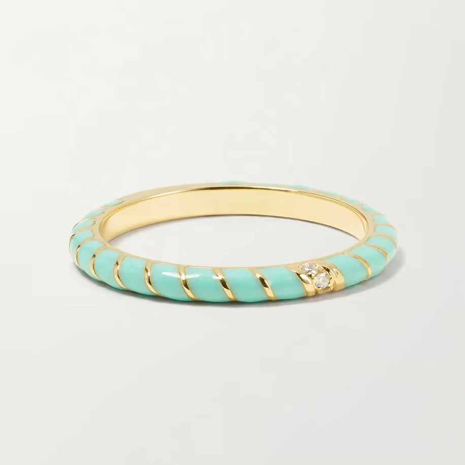 LOZRUNVE Custom Dainty Stacking Gold Neon Enamel Ring Silver 925