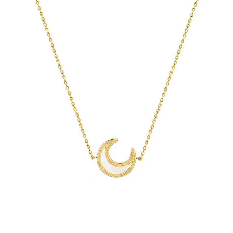 2025 Hot Vintage French White Sea Shell Moon Pendant Necklace Earrings Stainless Steel Women 18k Jewelry Set Factory Wholesale