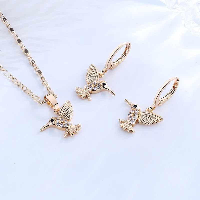 Wholesale Charms Modern Wedding Necklace Hoops Earrings 18K Gold Filled Jewelry Set