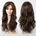 Long Wavy Curly Lace Front Synthetic Wigs for Women Brown With BLonde Highlights MONO Top Wigs Free Part Futura Wigs Glueless