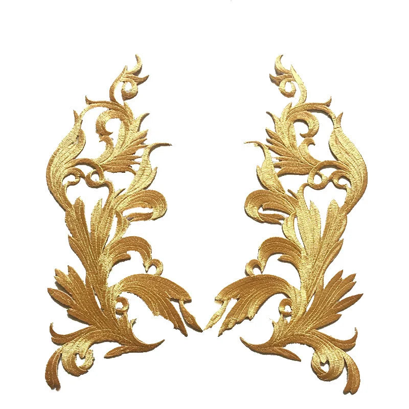 Gold and Sil Color Iron-on Embroidery Large Hot Press Back With Glue Appliques Stage Nightclub Clothing Dress Garment Patches