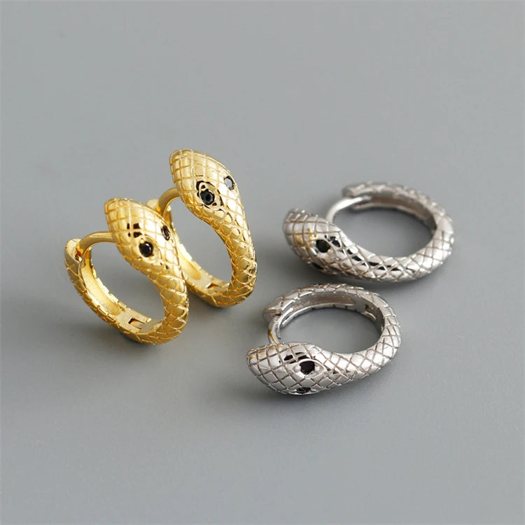 Fine Trendy 925 Sterling Silver 18k Gold Plated Zircon Snake Hoop Earrings for Women