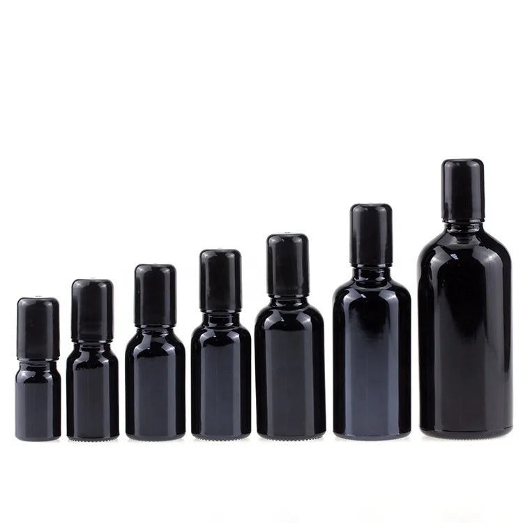 Refillable 5ml 10ml 15ml 20ml 30ml 50ml 100ml Euro Round Black Shiny Matte Glass Perfume Essential Oil Roll on Roller Bottle