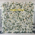 O-X085 Customized White Purple Red Rose Silk Artificial Flower Wall Panel Wedding Backdrops 8ft x 8ft Roll up Cloth Flower Wall