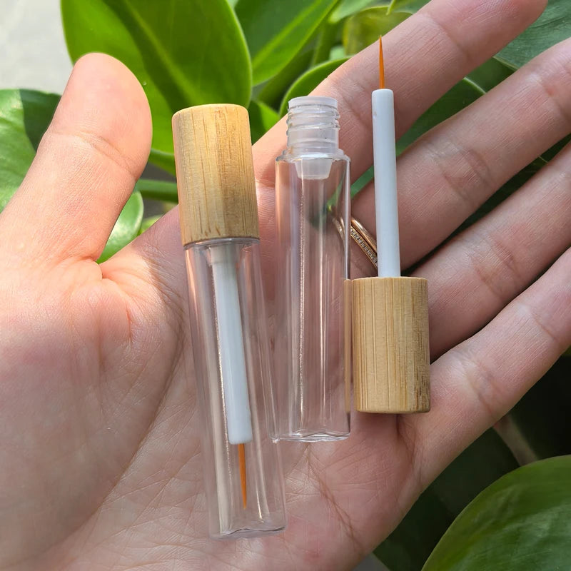 Empty Bamboo Eyelash Brush Plastic Packaging Tubes Container 13.5mm Clear Eyelash Glue Tube 5ml 10ml for Eyeliner