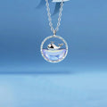 Fine Jewelry 925 Sterling Silver Cute Whale Round Disc Pendant Women Necklace
