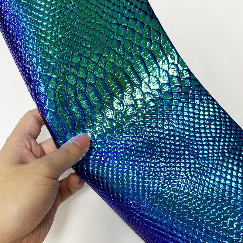 0.6mm Colorful Embossed Leather Holographic Snake Pattern Artificial Leather Waterproof Wear-resistant Material