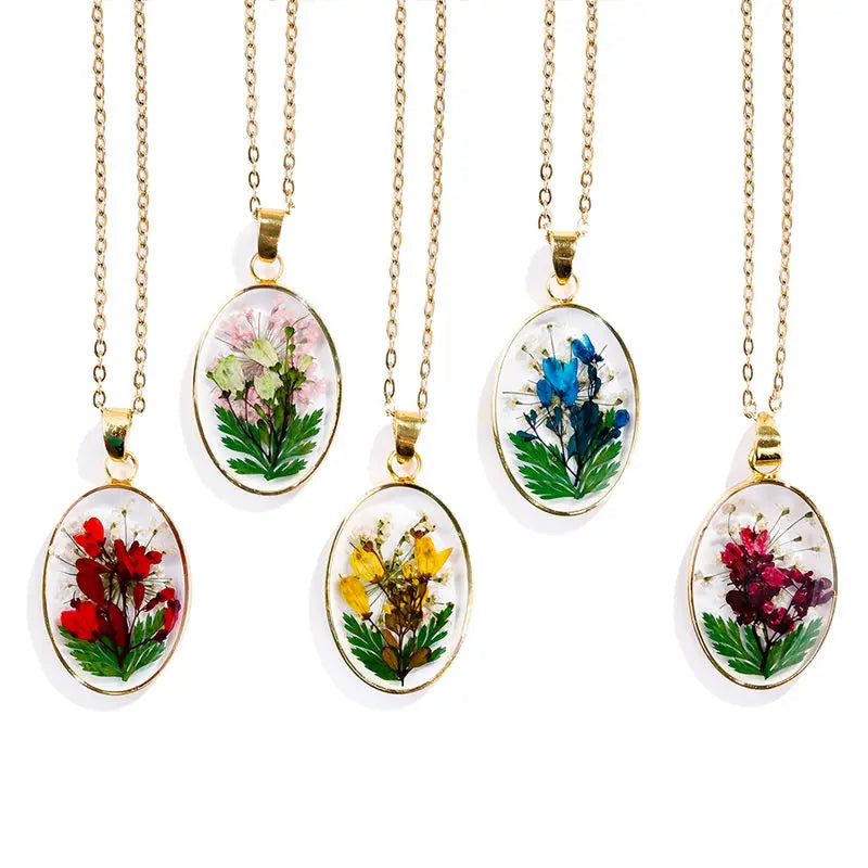 Epoxy Resin Real Dried Flower Necklace Real Flower Jewelry Stainless Steel Wedding Bridal Jewelry Mothers Day Gift for Wife