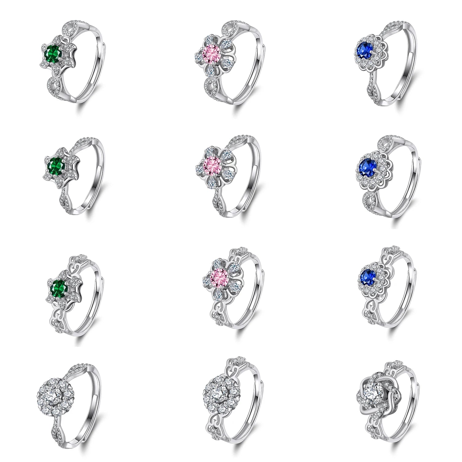 925 Sterling Silver 5A CZ Adjustable Fidget Spinner Rotating Rhodium Plated Detachable Detachable Swivel Ring for Women