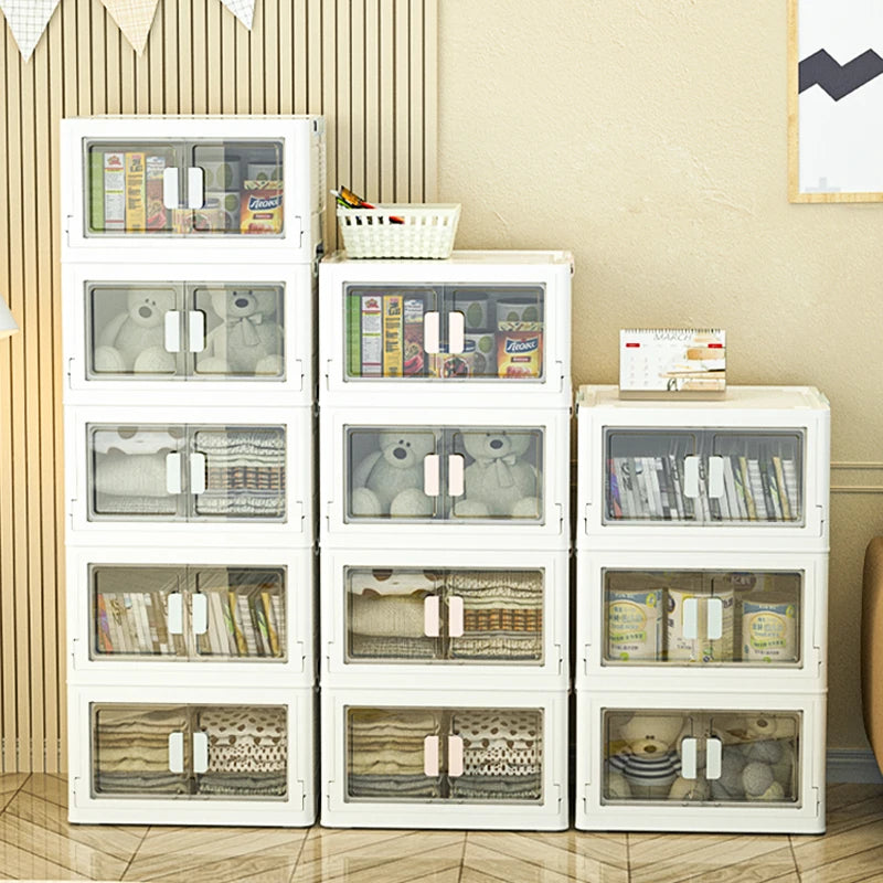 Folding Storage Box Double Door Plastic Stacking With Wheels Collapsible Storage Box Multifunction Plastic Organizer