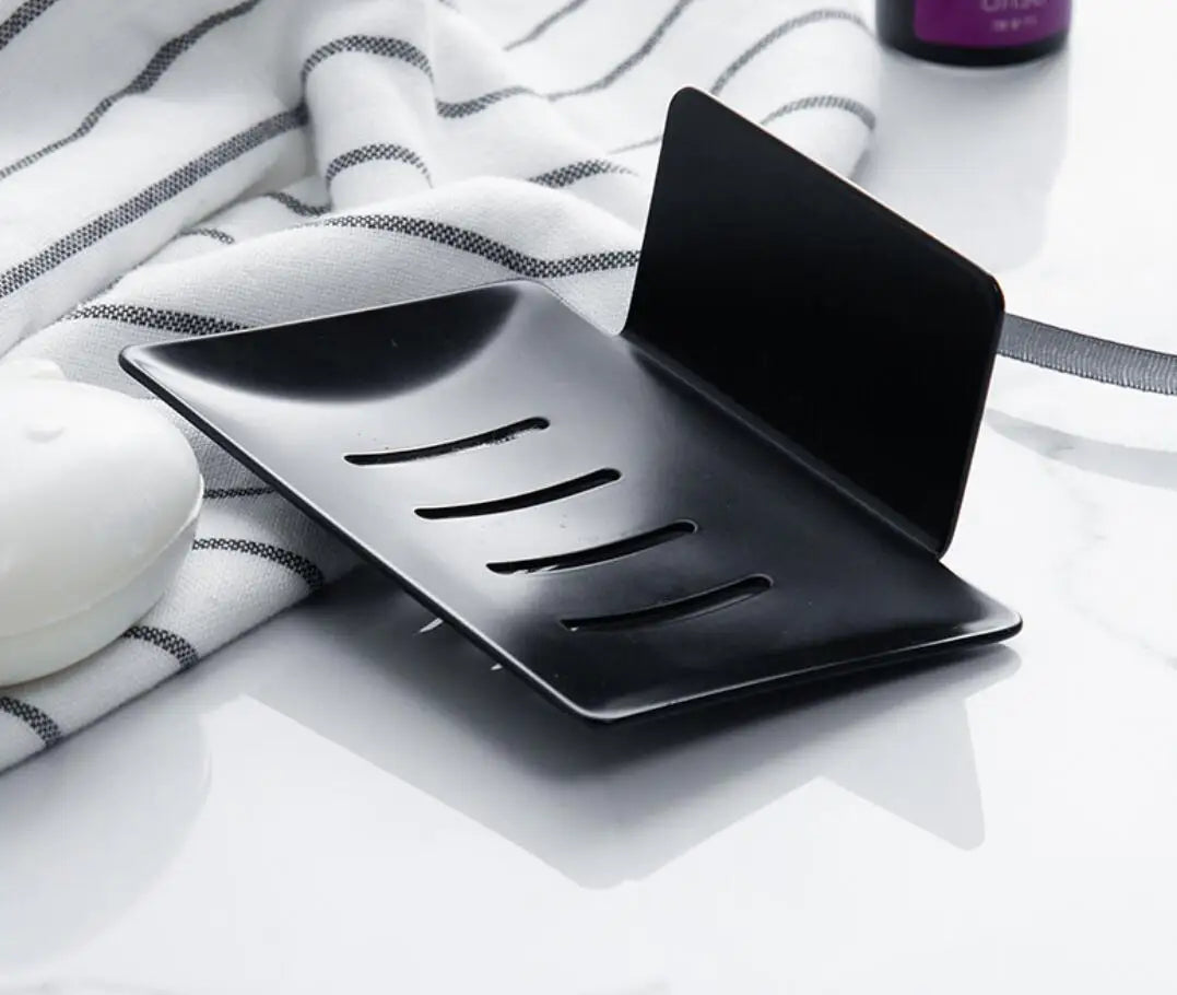 Custom Black Stainless Steel Soap Box Metal Dish Drain Feature for Home Bathroom Kitchen Storage Personalized Holder Surface
