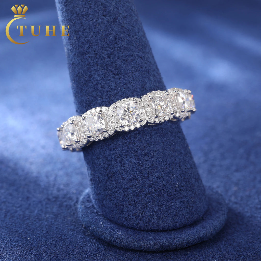 Luxury Wedding Jewelry Gift White Gold 925 Sterling Silver Cushion Cut VVS Moissanite Diamond Engagement Band Ring