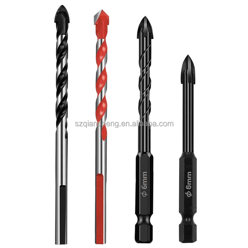 4pcs/set Hexagonal Handle Cross Bit Ceramic Tile Drill Extended Ceramic Fried Dough Twist Glass Drill Overlord Drill Set