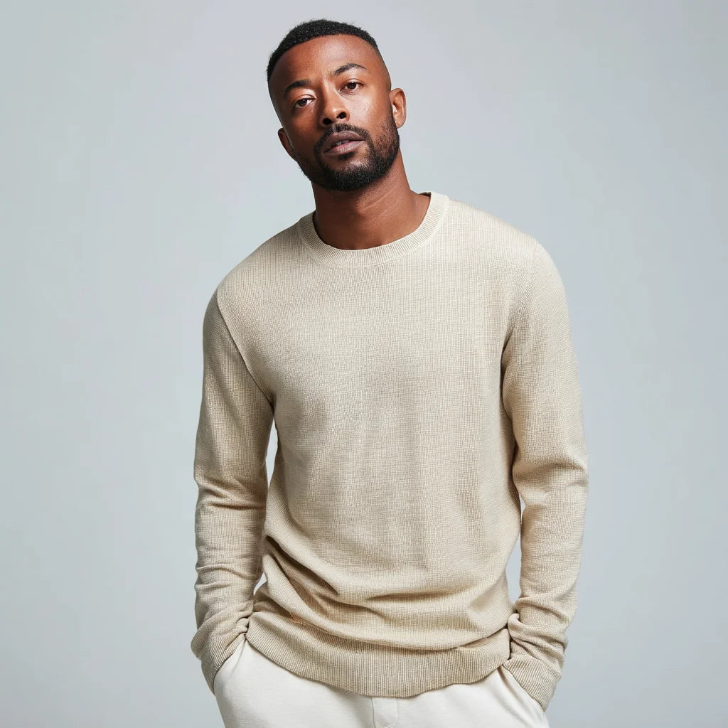 Custom Men's Lightweight Cotton-Linen Blend Crewneck Sweater Breathable Casual Knitwear for Spring and Summer